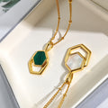 Gemstone Hexagonal Stacked Malachite Necklace